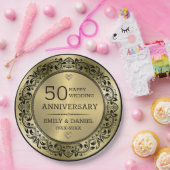 Zwart zand lijst 50ste trouwdag papieren bordje (Feest)