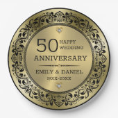 Zwart zand lijst 50ste trouwdag papieren bordje (Voorkant)