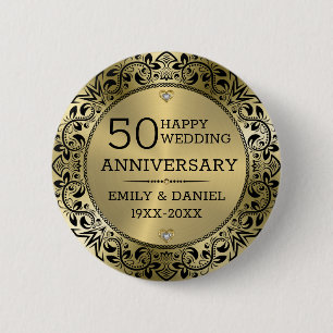 Zwart zand lijst 50ste trouwdag ronde button 5,7 cm
