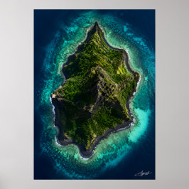 Zwart Zand Vulkanisch Eiland Satelliet Beeld Poster