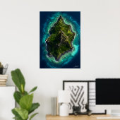 Zwart Zand Vulkanisch Eiland Satelliet Beeld Poster (Thuiskantoor)