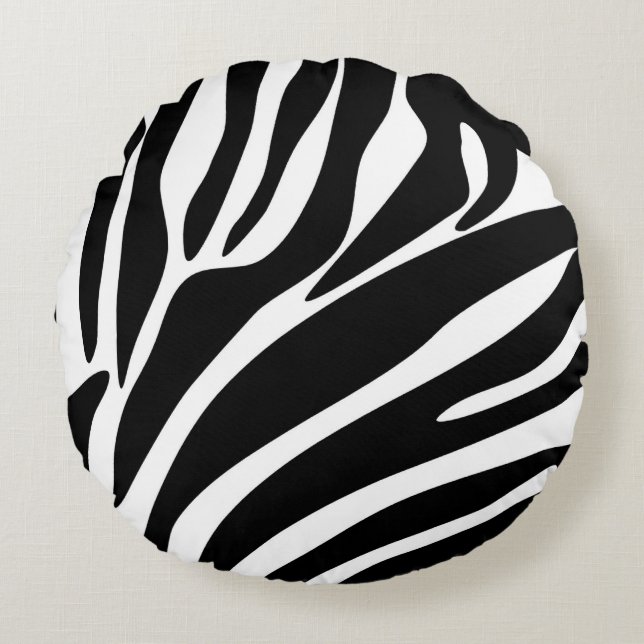 Zwart Zebra Print Patroon Rond Kussen (Voorkant)
