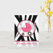 Zwart Zebra Print / Roze Baby Gefeliciteerd Kaart (Gele Bloem)