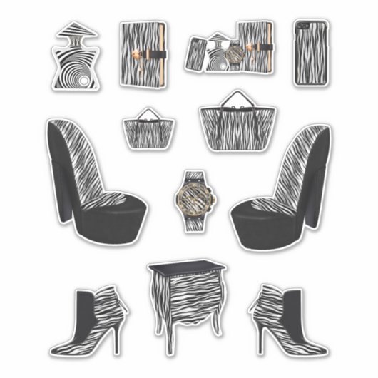 Zwart Zebra Print Vrouwen Hoge Mode Decals Sticker (Voorkant)