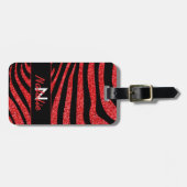 Zwart Zebra Strepen Naam Blauwgroen Glitter Bagagelabel (Voorkant horizontaal)