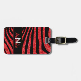 Zwart Zebra Strepen Naam Blauwgroen Glitter Bagagelabel