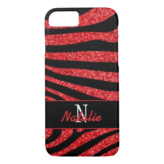 Zwart Zebra Strepen Naam Blauwgroen Glitter Case-Mate iPhone Case (Achterkant)