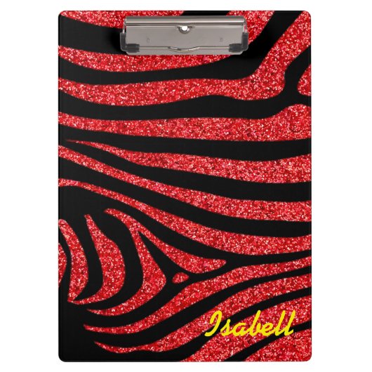 Zwart Zebra Strepen Naam Blauwgroen Glitter Klembord (Voorkant)