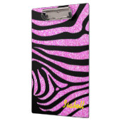 Zwart Zebra Strepen Naam Blauwgroen Glitter Klembord (Links)