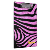Zwart Zebra Strepen Naam Blauwgroen Glitter Klembord (Rechts)