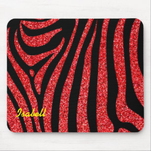 Zwart Zebra Strepen Naam Blauwgroen Glitter Muismat