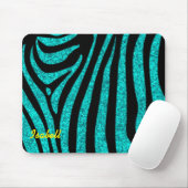 Zwart Zebra Strepen Naam Blauwgroen Glitter Muismat (Met muis)