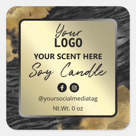 Zwart zebraprint en gouden inkt soja kaars labels (Voorkant)