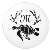 Zwart Zee schildpad Silhouette Side Uitzicht Keramische Knop (Voorkant)