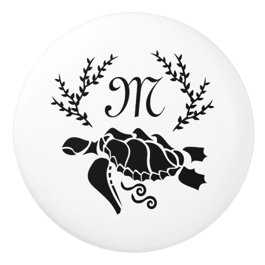 Zwart Zee schildpad Silhouette Side Uitzicht Keramische Knop (Voorkant)