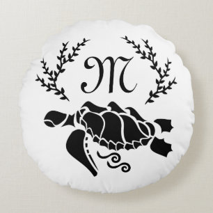 Zwart Zee schildpad Silhouette Side Uitzicht Rond Kussen