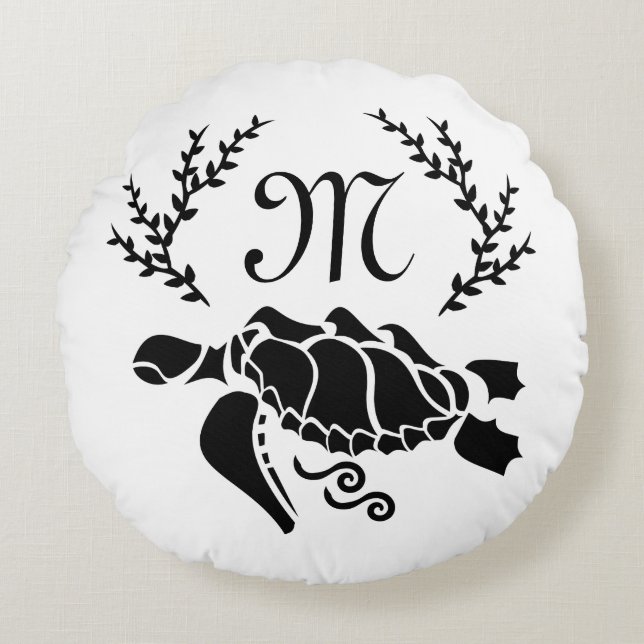Zwart Zee schildpad Silhouette Side Uitzicht Rond Kussen (Voorkant)