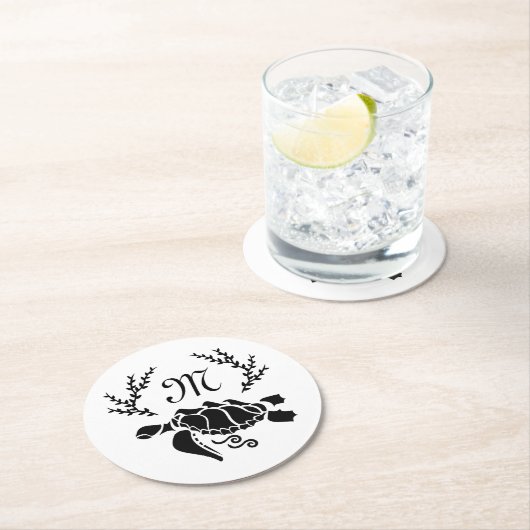 Zwart Zee schildpad Silhouette Side Uitzicht Ronde Kartonnen Onderzetter (Insitu)