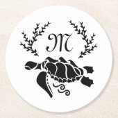 Zwart Zee schildpad Silhouette Side Uitzicht Ronde Kartonnen Onderzetter (Voorkant)