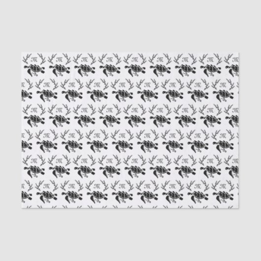 Zwart Zee schildpad Silhouette Side Uitzicht Tissuepapier (Voorkant)