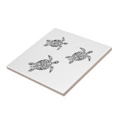 Zwart Zee schildpadden op wit Tegeltje (Zijkant)