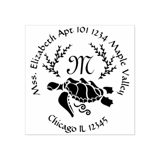 Zwart Zee Turtle Monogram Retouradres Rubberstempel (Afrduk)