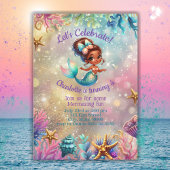 Zwart Zeemeermin Leuke Verjaardag Meisje Uitnodigi Kaart