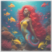 Zwart Zeemeermin Oranje haar Sticker (Voorkant)