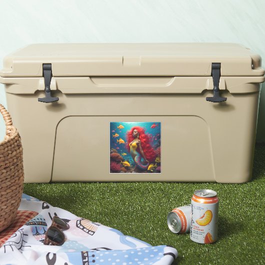 Zwart Zeemeermin Oranje haar Sticker (Koeler)