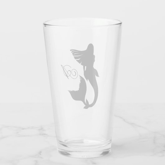 Zwart Zeemeermin Silhouet & Monogram Script Glas (Achterkant)