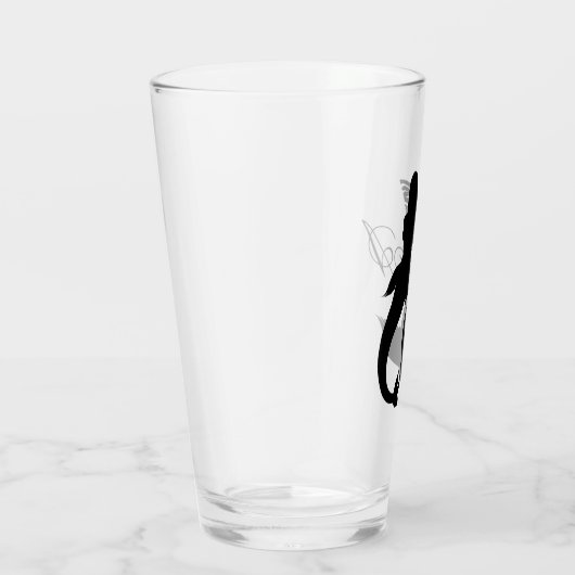 Zwart Zeemeermin Silhouet & Monogram Script Glas (Rechts)
