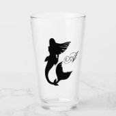 Zwart Zeemeermin Silhouet & Monogram Script Glas (Voorkant)