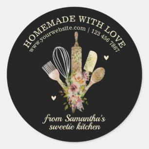 Zwart Zelfgemaakt met liefde Catering Bakkerij Che Ronde Sticker