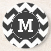 Zwart zigzag patroon monogram zandsteen onderzetter (Voorkant)