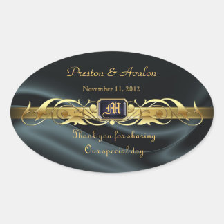 Zwart Zijde Gouden Scroll Ovaal Bruiloft Wijn Stic Ovale Sticker