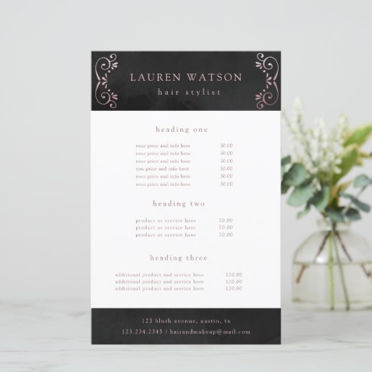 zwart zijden roze gouden service- en prijzenfolder (Staand voorkant)