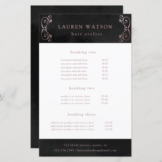 zwart zijden roze gouden service- en prijzenfolder (Voorkant / Achterkant)