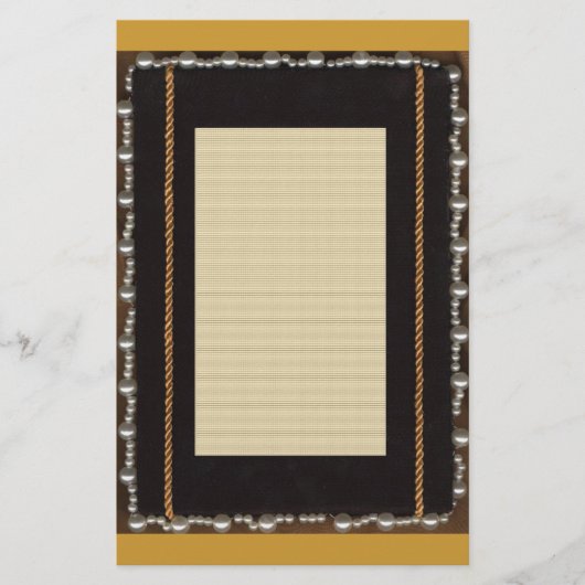 Zwart zijderoute Lijst met Faux Pearl en Gold Ro Briefpapier (Voorkant)