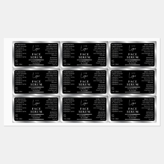 Zwart Zilver 1 OZ 30ml Cosmetische Fles Waterdicht Labels (Vel)