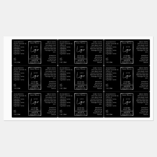 Zwart Zilver 1 OZ 30ml Flesje Huidverzorging Water Labels (Vel)