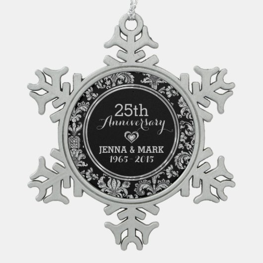 Zwart & Zilver 25e Bruiloft Jubileum Ornament 5 (Voorkant)