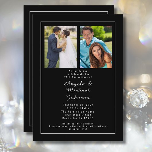 Zwart Zilver 25e bruiloft Jubileum Toen En Nu Kaart