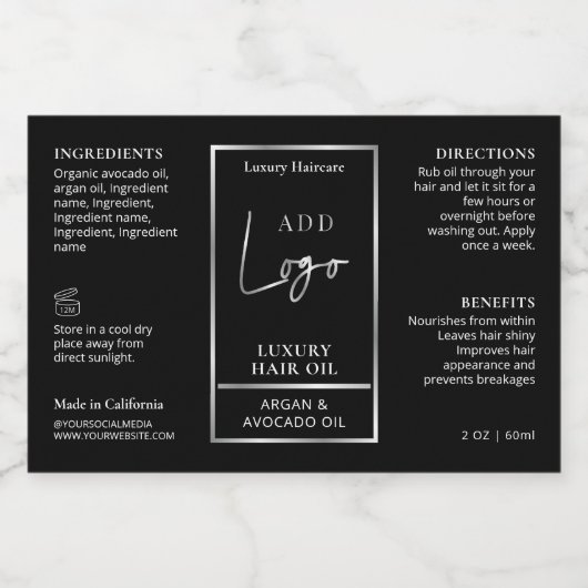 Zwart Zilver 2 OZ Druppelfles Waterdicht Label Voedselcontainer Etiket (Enkel label)