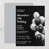 Zwart Zilver 57e verjaardag Uitnodigingen Ballonne (Voorkant / Achterkant)
