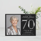 Zwart Zilver 70e Verjaardag Kaart (Staand voorkant)