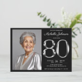 Zwart Zilver 80e Verjaardag Kaart (Staand voorkant)