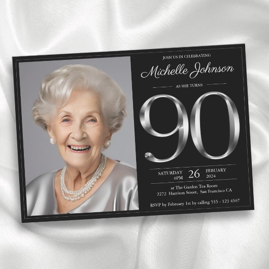Zwart Zilver 90ste Verjaardag Kaart