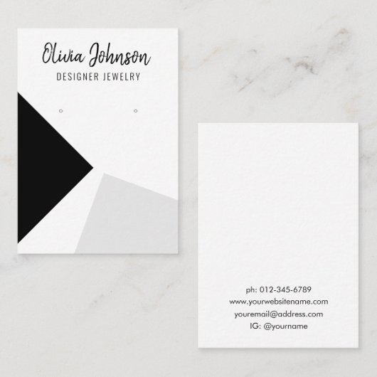 Zwart Zilver Abstract Sieraden Oorbel Display Visitekaartje (Voorkant / Achterkant)