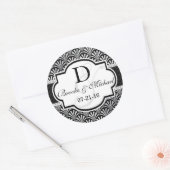Zwart & Zilver  Art Deco Bruiloft Ronde Sticker (Envelop)