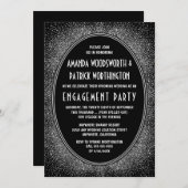 Zwart Zilver Art Deco Engagement Party Uitnodiging (Voorkant / Achterkant)